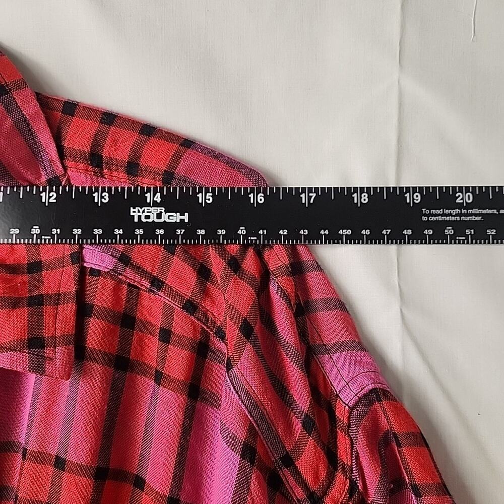 Free People Pacific Dawn Plaid Shirt Womens Size MED Drawstring Waist Snap Front - Picture 7 of 10